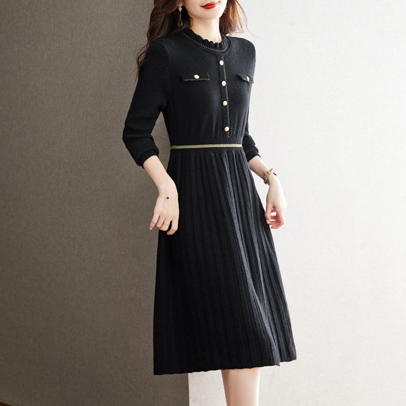 Women's knit dress with elegant back view and high neckline NOVAE