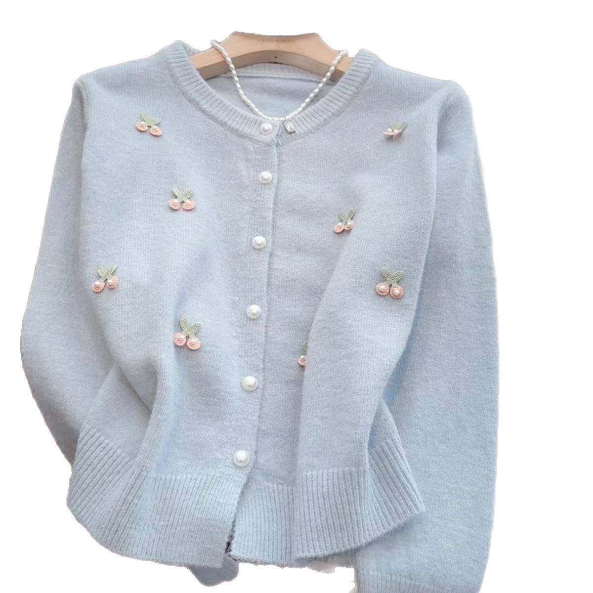 Women's Elegant Cardigan with Floral Appliqués NOVAE