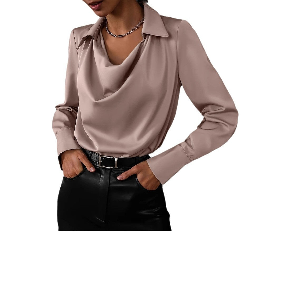 Women's elegant blouse with a flowing neckline and long sleeves NOVAE