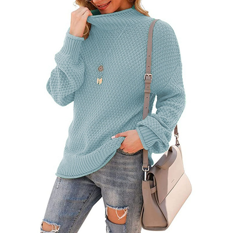 Women's chunky knit sweater with high collar and comfortable sleeves NOVAE
