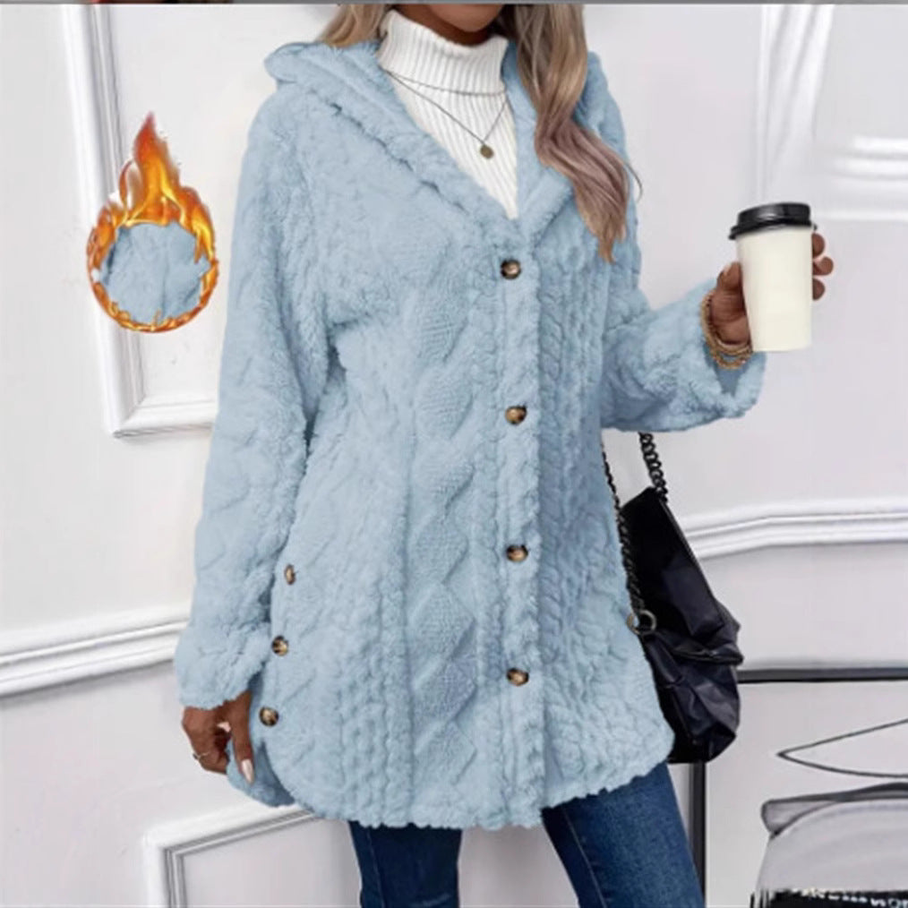Women's Cozy Teddy Jacket with Button Closure NOVAE