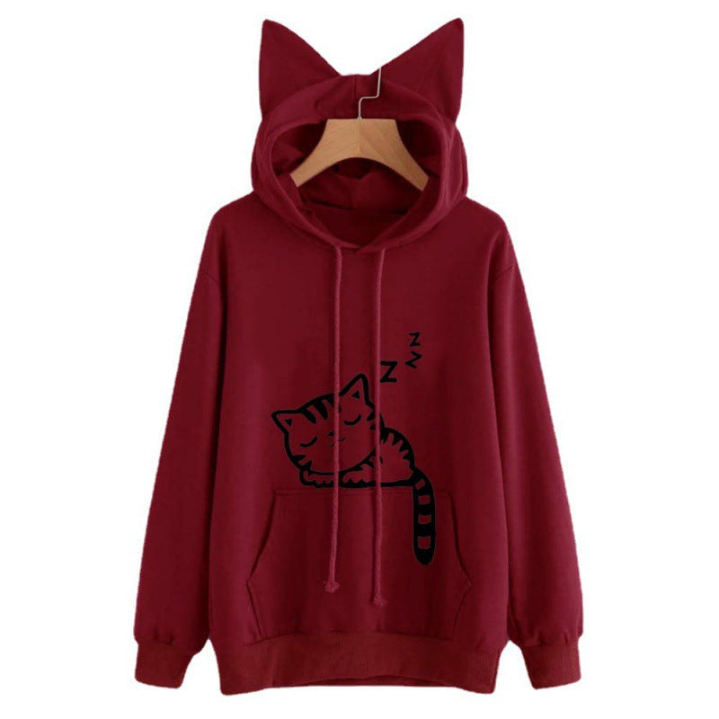 Women's hooded sweatshirt with cat ears and cute print NOVAE