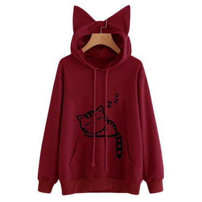 Women's hooded sweatshirt with cat ears and cute print NOVAE