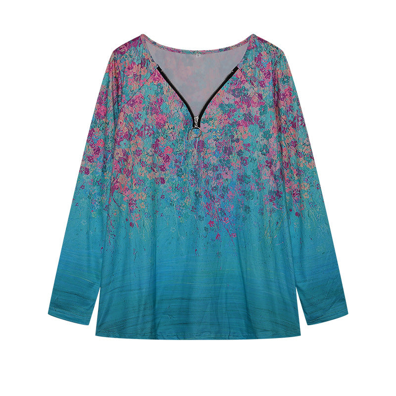 Women's long-sleeved shirt with colorful floral pattern and modern zipper NOVAE