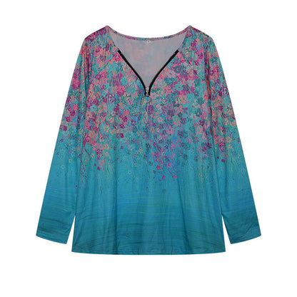 Women's long-sleeved shirt with colorful floral pattern and modern zipper NOVAE