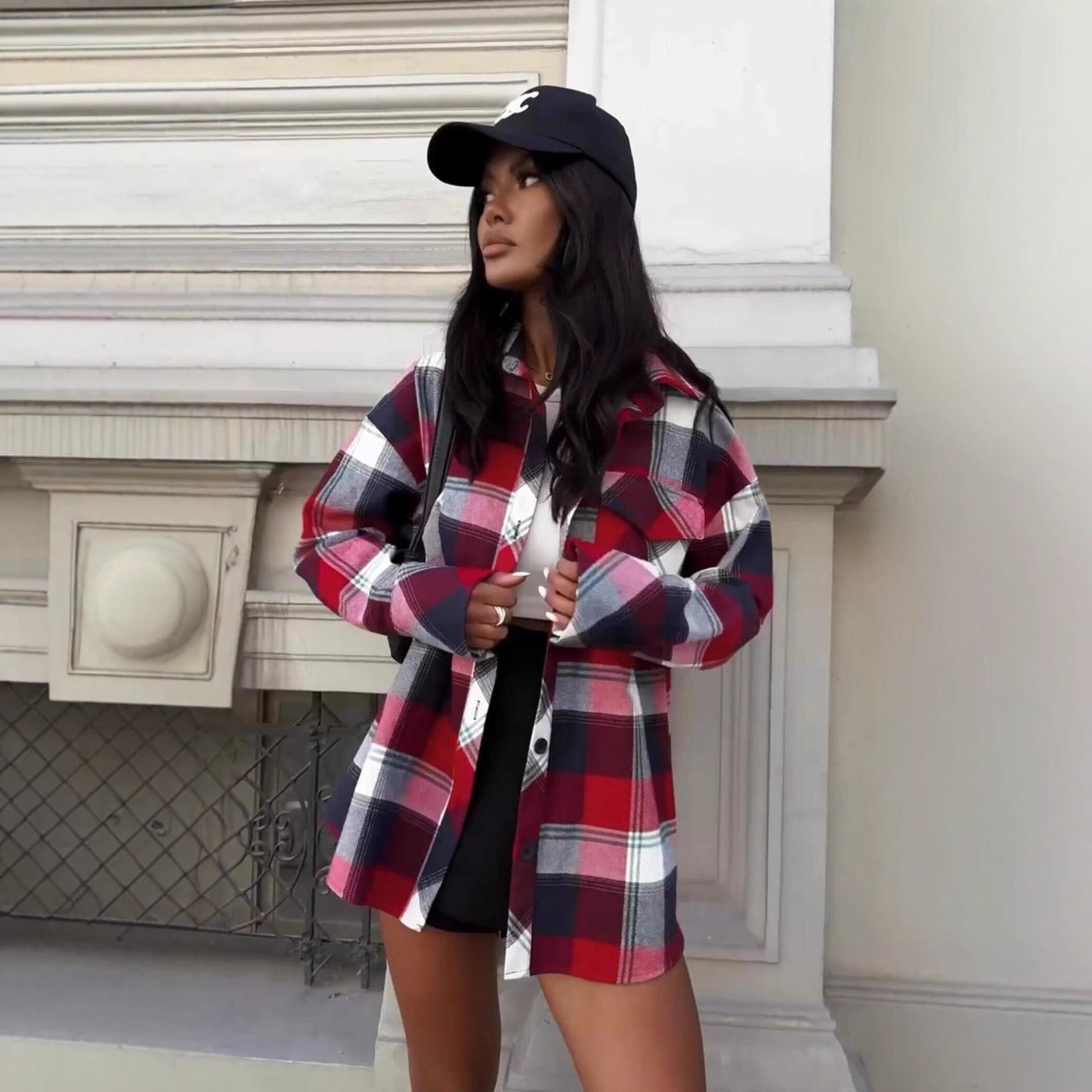 Women's checked overshirt jacket made from a high-quality cotton blend with a relaxed fit NOVAE