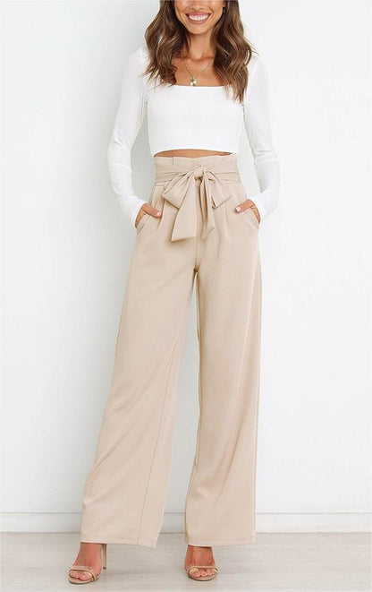 Women's wide-leg trousers with tie belt and elegant pockets NOVAE