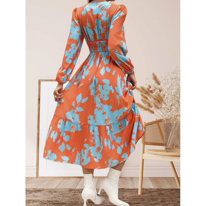 Women's long-sleeved maxi dress with floral patterns and voluminous sleeves NOVAE