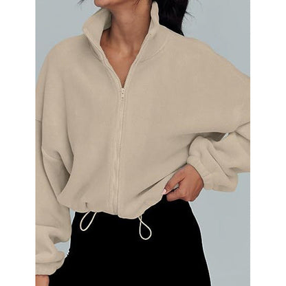 Women's trendy oversized zip-up sweater with high collar and drawstring NOVAE