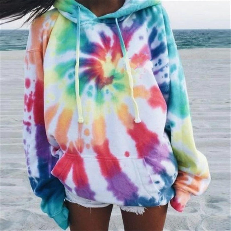 Women's hooded sweatshirt in a colorful tie-dye design NOVAE