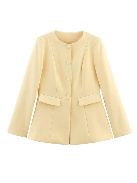 Women's elegant blazer jacket with fine button details and practical pockets NOVAE