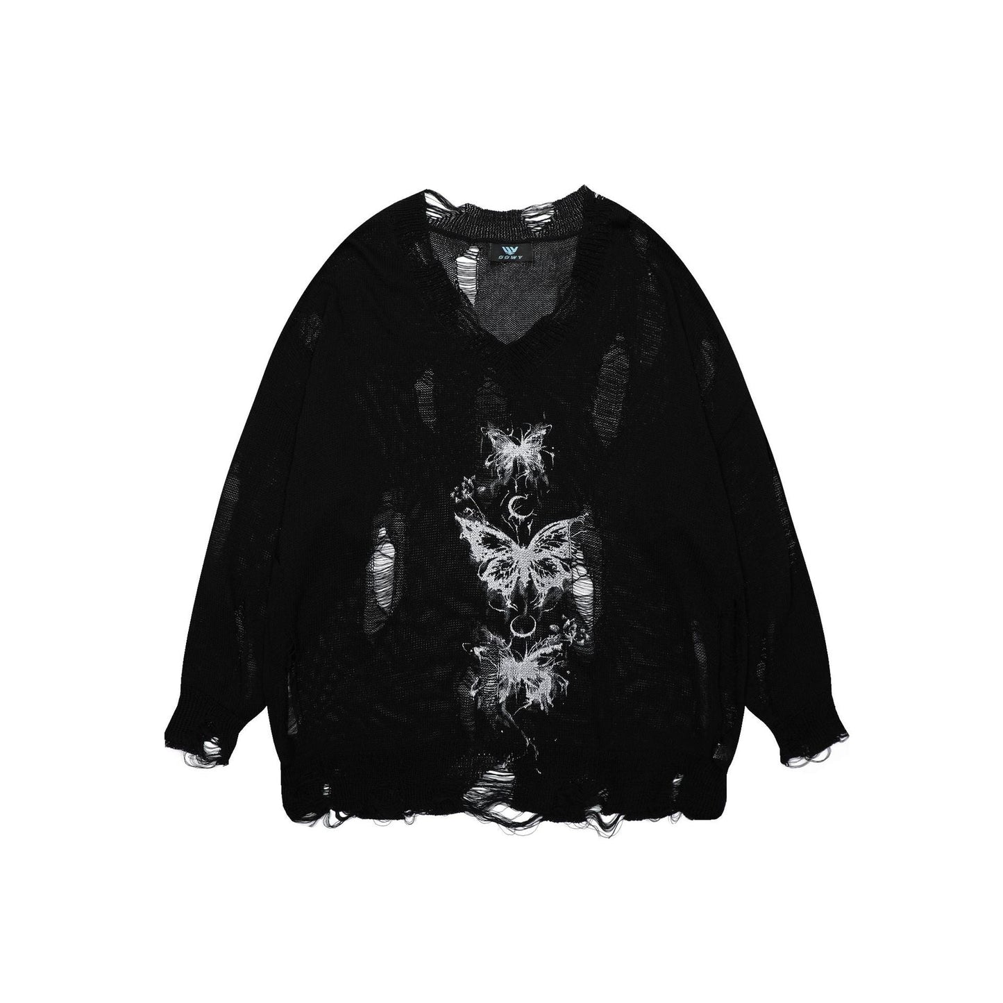 Women's oversized sweater with graphic print and distressed details NOVAE