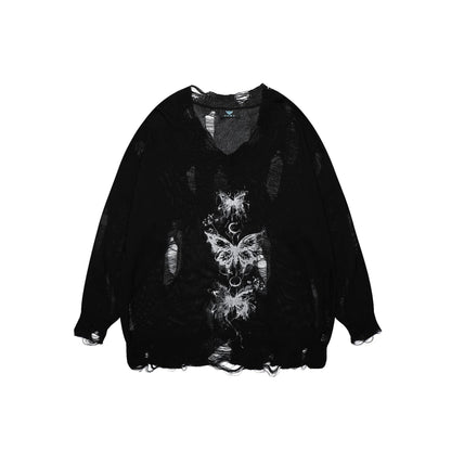 Women's oversized sweater with graphic print and distressed details NOVAE