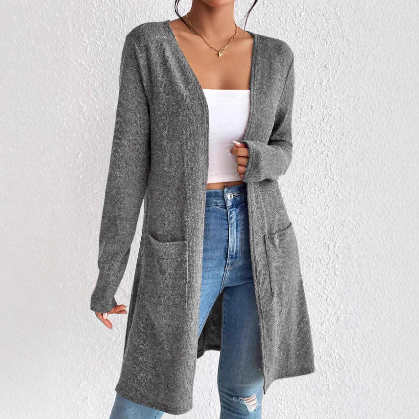 Women's Long Knit Cardigan with Practical Pockets NOVAE