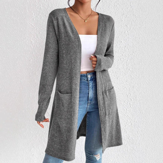 Women's Long Knit Cardigan with Practical Pockets NOVAE