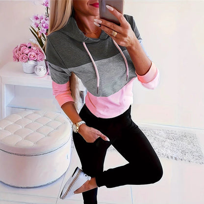 Women's fashionable casual pullover with hood and color block design NOVAE