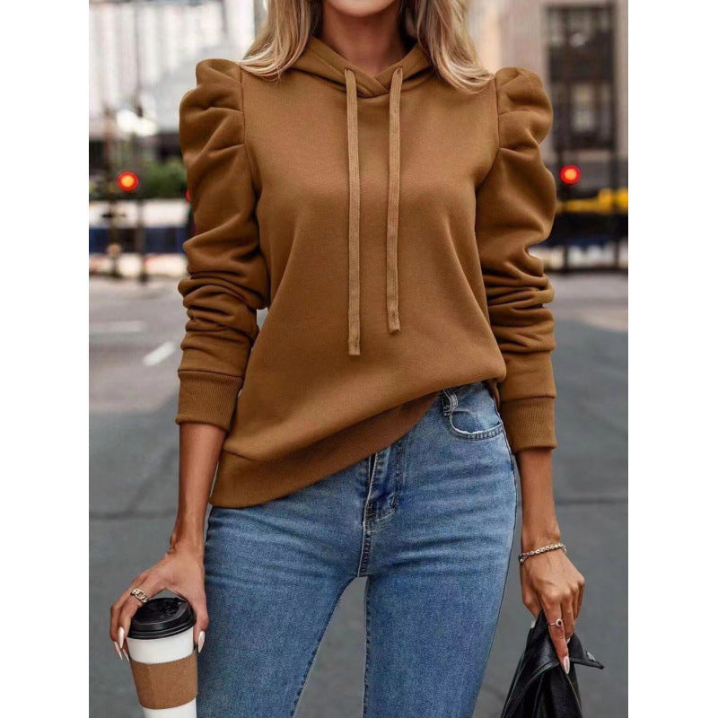 Women's fashionable hooded sweatshirt with puff sleeves and practical pockets NOVAE
