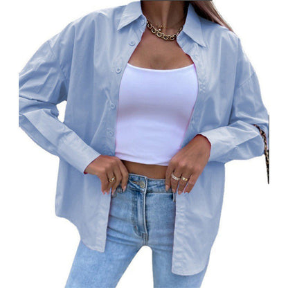 Women's oversized shirt blouse in a lightweight cotton blend with a buttonless design NOVAE