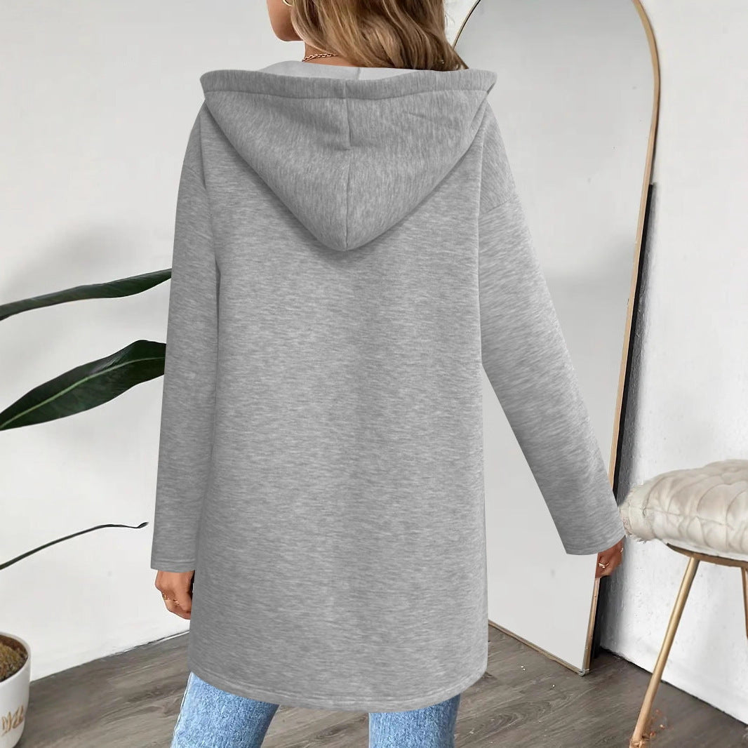 Women's casual long jacket with practical zipper and side pockets NOVAE