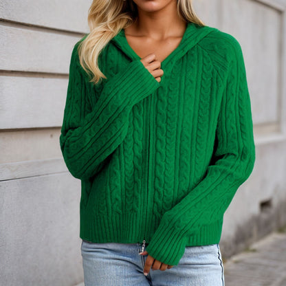 Women's hooded cardigan with detailed cable knit pattern NOVAE