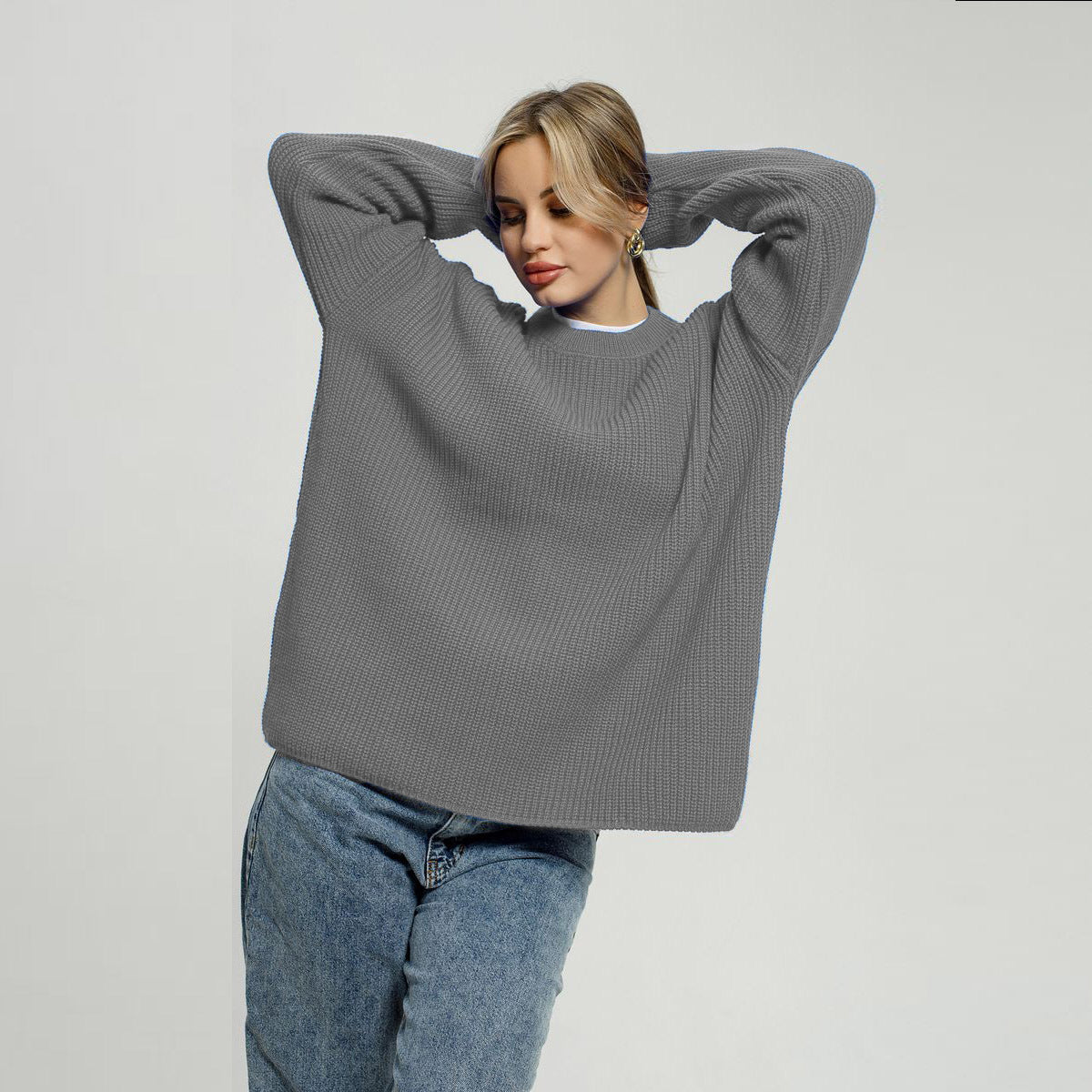 Women's casual oversized sweater with textured knit pattern NOVAE