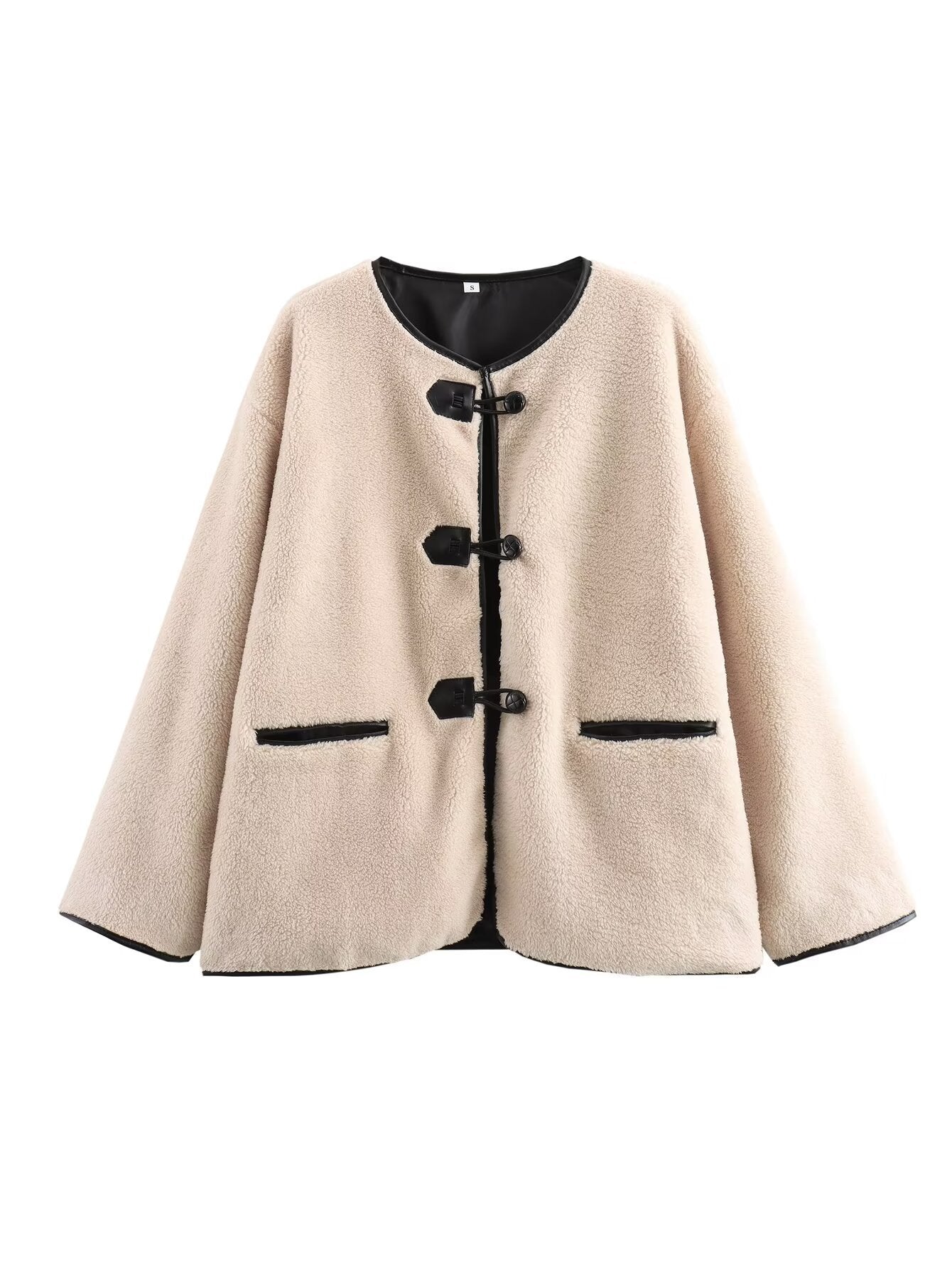 Women's Cozy Fluffy Jacket with Button Closure and Practical Pockets NOVAE