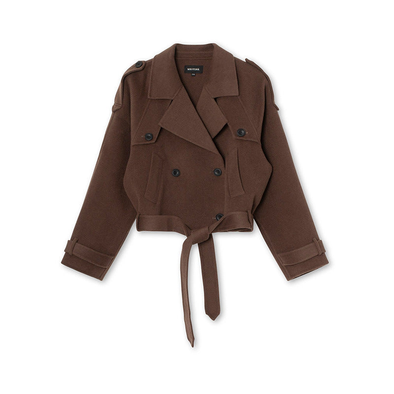 Women's cropped trench jacket with adjustable belt and double-button design NOVAE