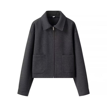 Women's casual cropped jacket with practical pockets and modern zipper NOVAE