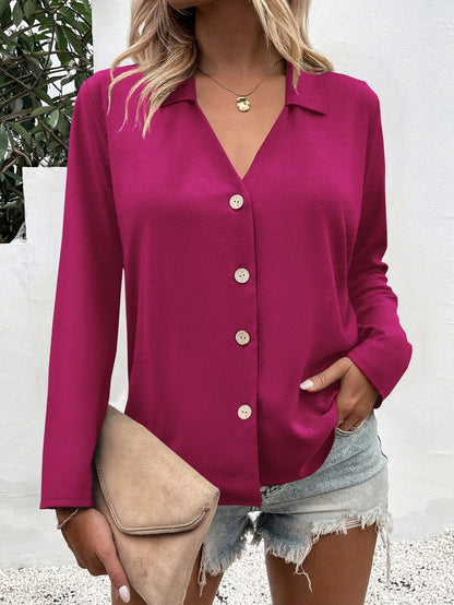 Women's fashionable blouse with V-neck and button details NOVAE