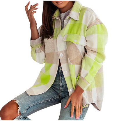 Women's Checked Overshirt Jacket with Chest Pockets NOVAE