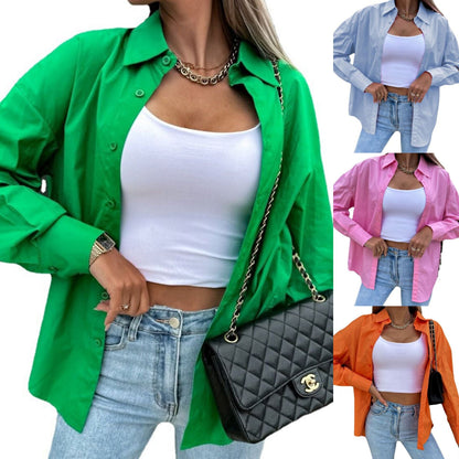 Women's oversized shirt blouse in a lightweight cotton blend with a buttonless design NOVAE