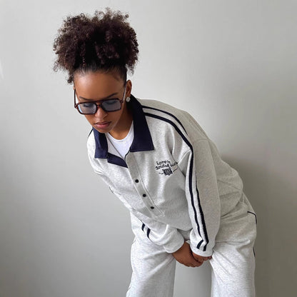 Women's sporty leisure suit with fashionable collar and wide legs NOVAE