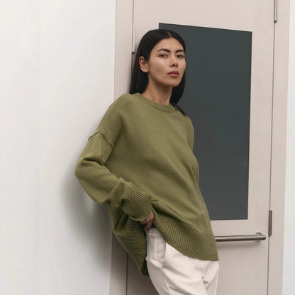 Women's casual knit sweater with an innovative cut and wide sleeves NOVAE