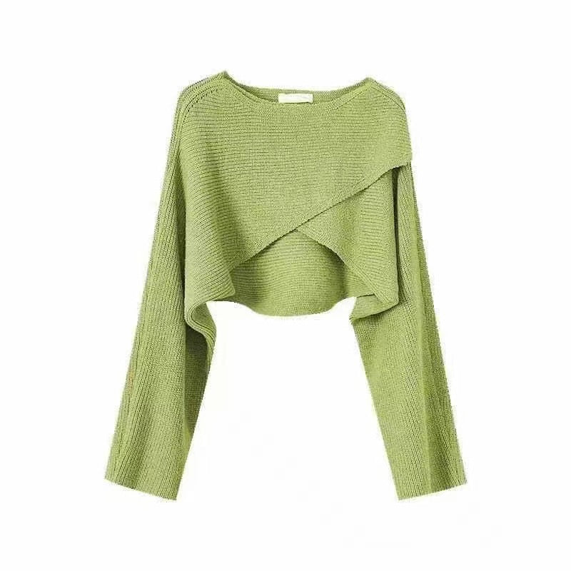 Women's casual cropped sweater with asymmetrical cut and textured surface NOVAE
