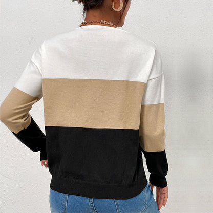 Women's V-neck sweater with striped design and casual cut NOVAE
