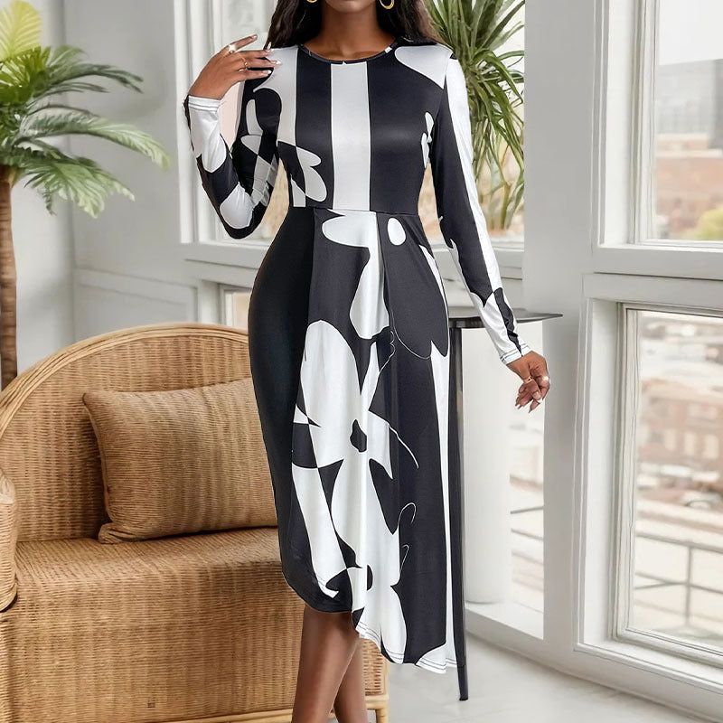 Women's maxi dress with modern graphic design and elegant cut NOVAE