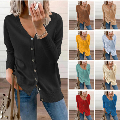 Women's cardigan with deep V-neck and button details NOVAE