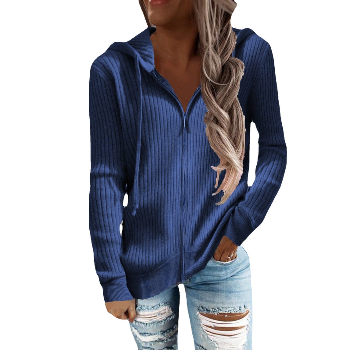 Women's hooded jacket in trendy ribbed knit design NOVAE