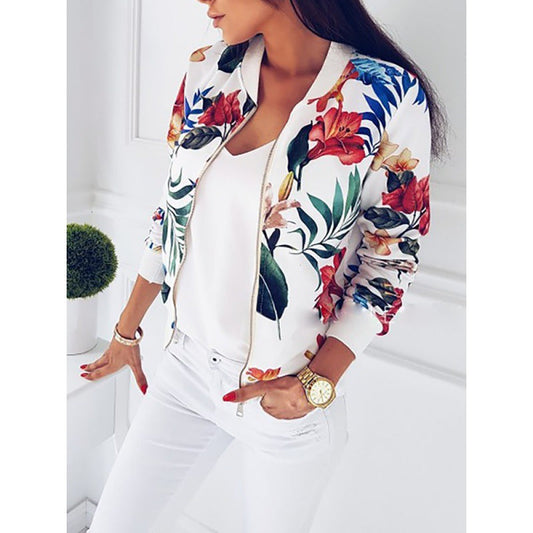 Women's bomber jacket with floral design and elasticated cuffs NOVAE