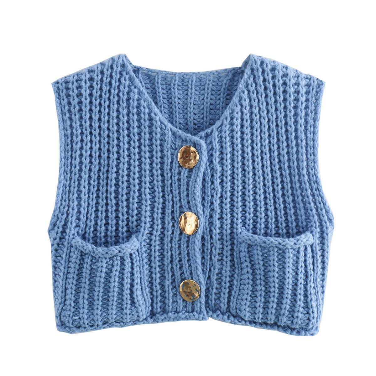Women's knitted vest with decorative button closure NOVAE