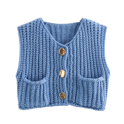 Women's knitted vest with decorative button closure NOVAE