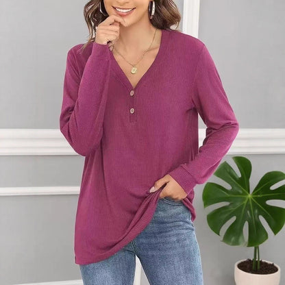 Women's casual long-sleeved shirt with button placket and fine texture NOVAE