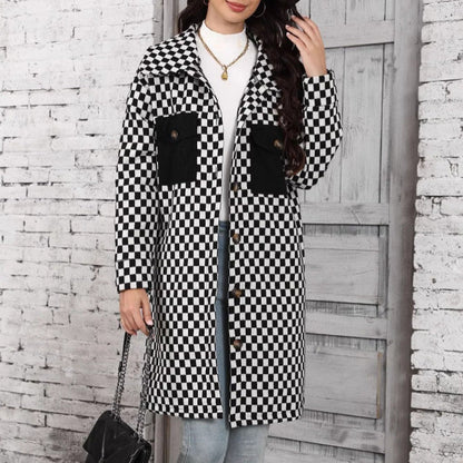 Women's Checked Overshirt Jacket with Pockets and Button Details NOVAE