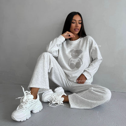 Women's casual tracksuit set with teddy bear motif NOVAE