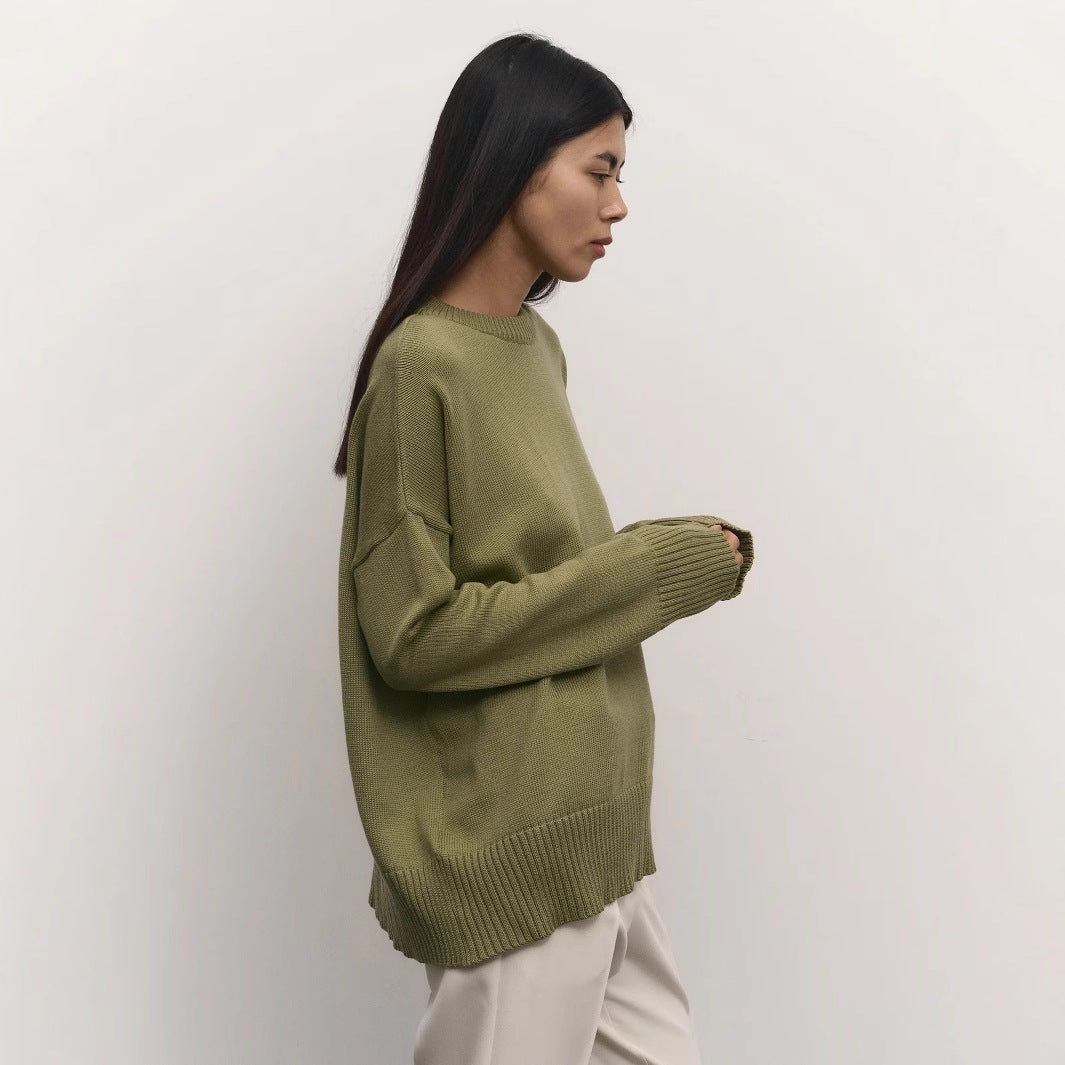 Women's casual knit sweater with an innovative cut and wide sleeves NOVAE
