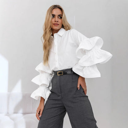 Women's blouse with voluminous ruffled sleeves NOVAE