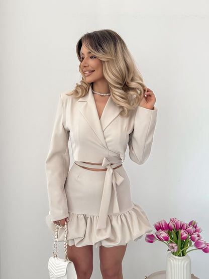Women's elegant blazer and skirt set with ruffle details NOVAE
