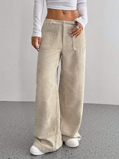 Women's wide-leg corduroy trousers with practical pockets NOVAE