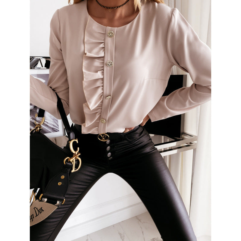 Women's blouse with ruffle details and elegant buttons NOVAE