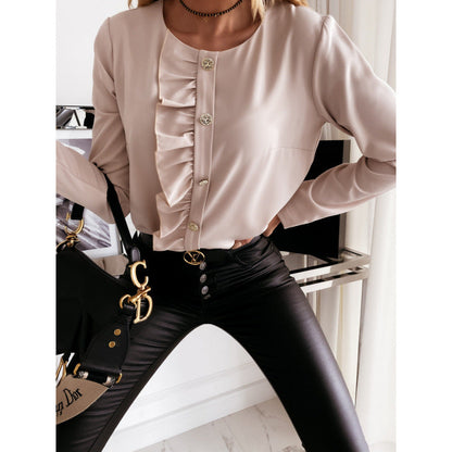 Women's blouse with ruffle details and elegant buttons NOVAE